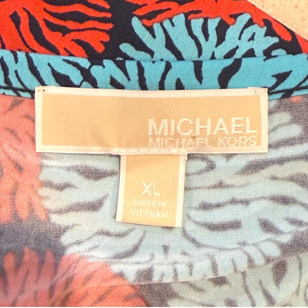 Michael Kors Shift Dress Blue Red Coral Long Sleeve Nautical Floral Womens XL - Picture 4 of 5